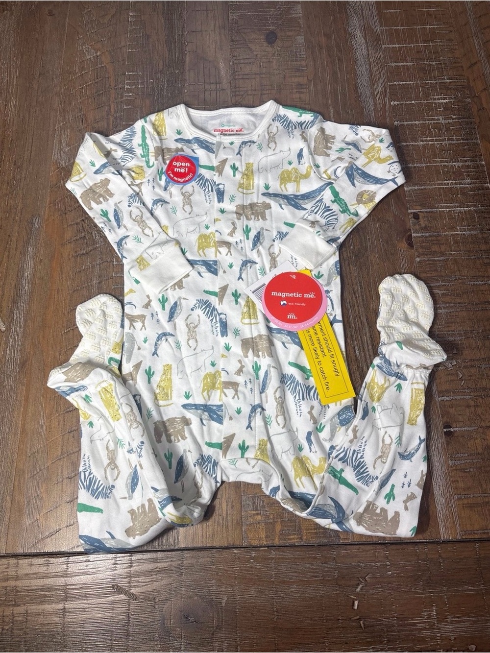 Magnetic Me White Serengeti Print Baby One-Piece Footed Pajamas